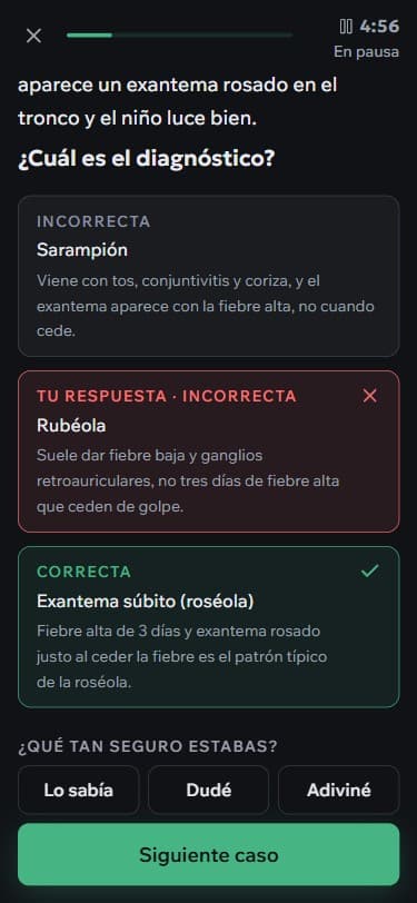 Caso resuelto con la explicación de cada opción y la pregunta de qué tan seguro estabas